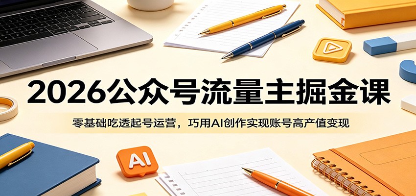 2026公众号流量主掘金课：零基础吃透起号运营，巧用AI创作实现账号高产值变现-青禾学社