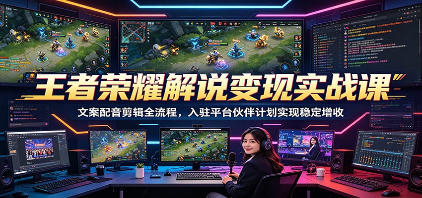 王者荣耀解说变现实战课:文案配音剪辑全流程,入驻平台伙伴计划实现稳定增收-青禾学社