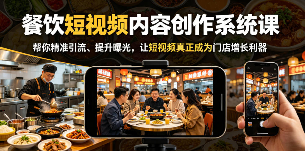 餐饮短视频内容创作系统课，帮你精准引流、提升曝光，让短视频真正成为门店增长利器-青禾学社