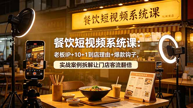 餐饮短视频系统课：老板IP+10+1到店理由+爆款钩子，实战案例拆解让门店客流翻倍-青禾学社