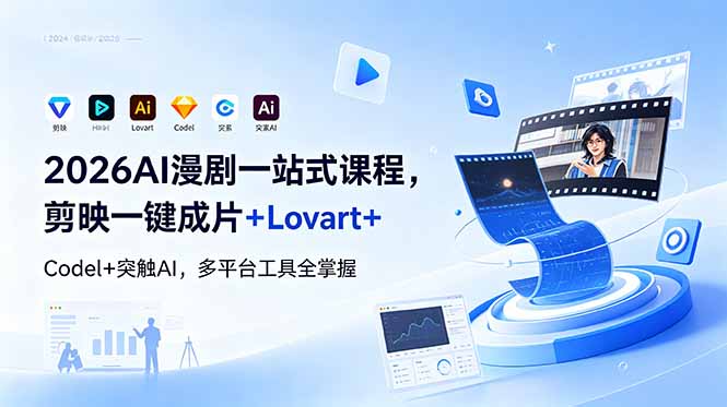 2026AI 漫剧一站式课程,剪映一键成片+Lovart+Codel+突触AI,多平台工具全掌握-青禾学社