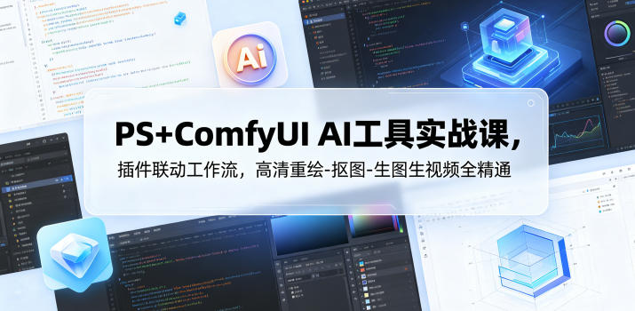 PS+ComfyUI AI工具实战课,插件联动工作流,高清重绘-抠图-生图生视频全精通-青禾学社