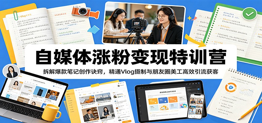自媒体涨粉变现特训营：拆解爆款笔记创作诀窍，精通Vlog摄制与朋友圈美工高效引流获客-青禾学社