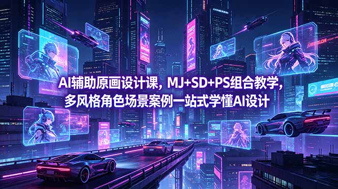 AI辅助原画设计课，MJ+SD+PS组合教学，多风格角色场景案例一站式学懂AI设计-青禾学社