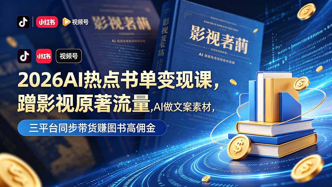2026AI热点书单变现课,蹭影视原著流量,AI做文案素材,三平台同步带货赚图书高佣金-青禾学社