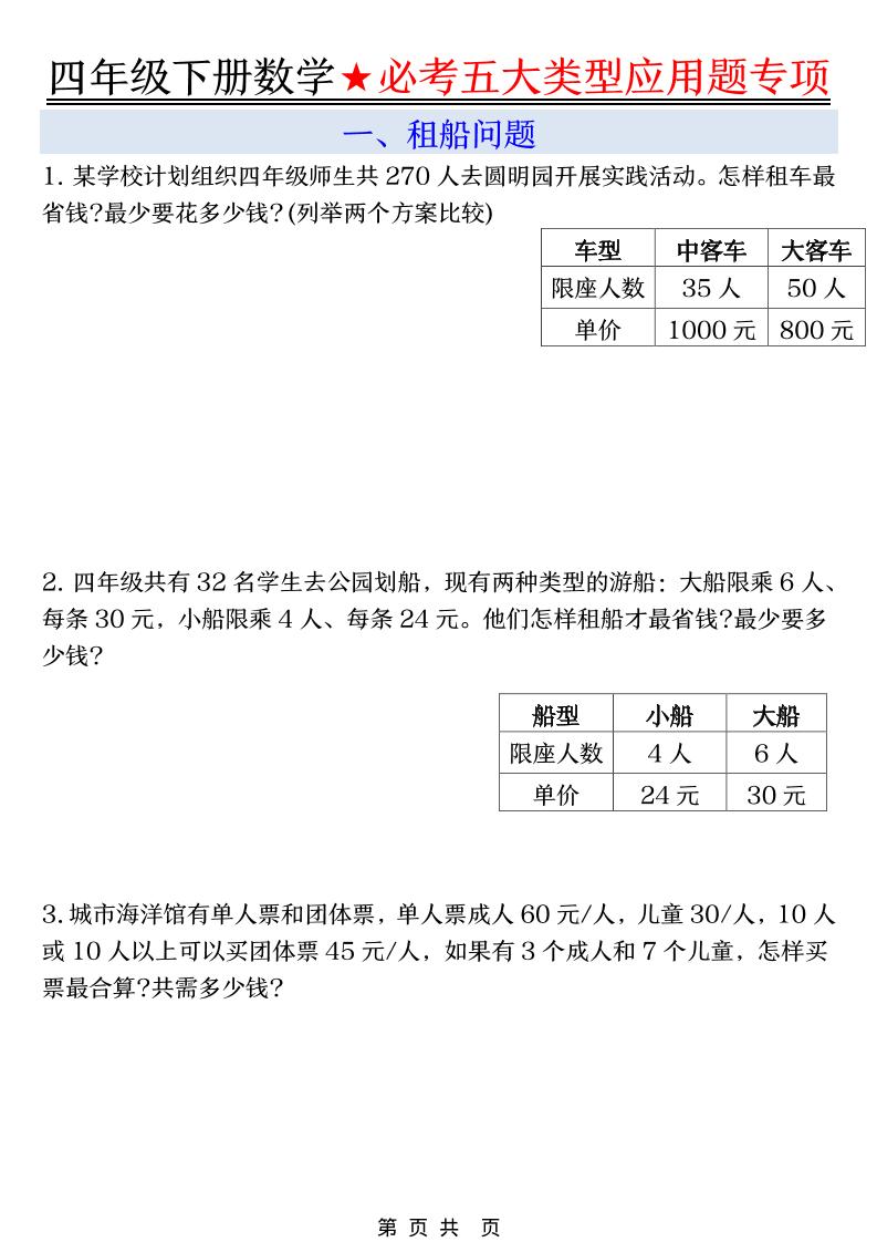 四年级下数学必考五大类型应用题-青禾学社