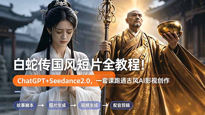 白蛇传-国风短片全教程！ChatGPT+Seedance2.0，一套课跑通古风AI影视创作-青禾学社