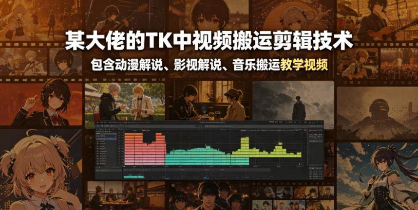 某大佬的TK中视频搬运剪辑技术,包含动漫解说、影视解说、音乐搬运教学视频-青禾学社