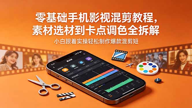 零基础手机影视混剪教程,素材选材到卡点调色全拆解,小白跟着实操轻松制作爆款混剪短片-青禾学社