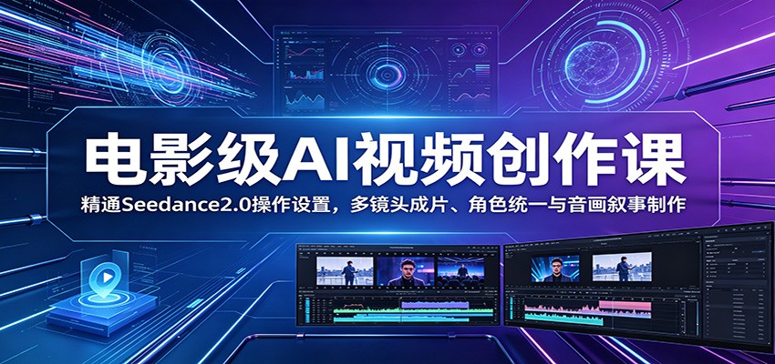 电影级AI视频创作课：精通Seedance2.0操作设置，多镜头成片、角色统一与音画叙事制作-青禾学社