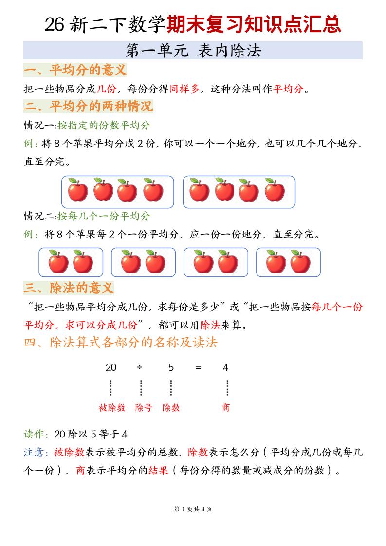二年级下数学期末复习知识点汇总《沪教版》-青禾学社