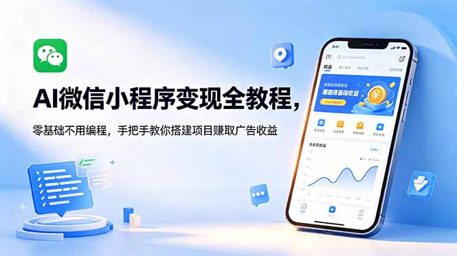 AI微信小程序变现全教程，零基础不用编程，手把手教你搭建项目赚取广告收益-青禾学社
