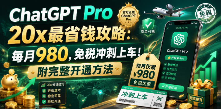 ChatGPT Pro 20x最省钱攻略：每月980，免税冲刺上车！附完整开通方法【文档】-青禾学社