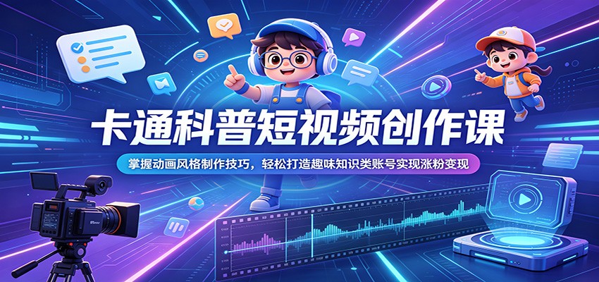 卡通科普短视频创作课：掌握动画风格制作技巧，轻松打造趣味知识类账号实现涨粉变现-青禾学社