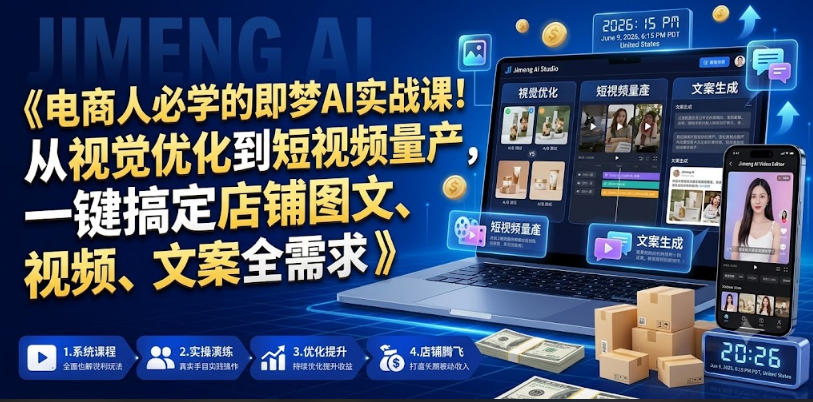 电商人必学的即梦AI实战课！从视觉优化到短视频量产，一键搞定店铺图文、视频、文案全需求-青禾学社