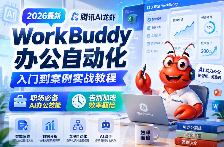 2026最新腾讯AI龙虾WorkBuddy办公自动化入门到案例实战教程，职场必备AI办公技能，告别加班，效率翻倍-青禾学社
