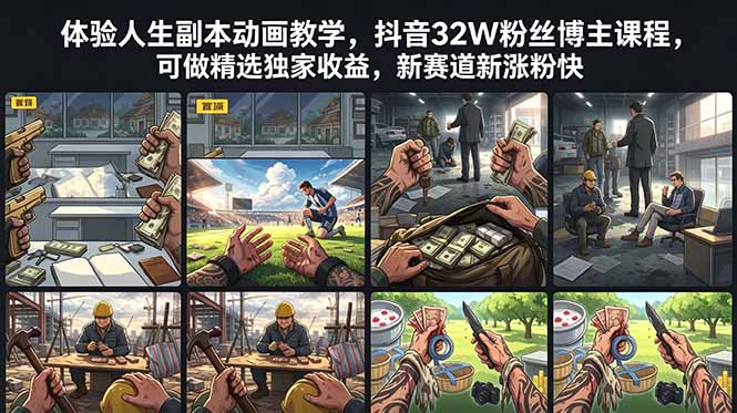 体验人生副本动画教学， 抖音32W粉丝博主课程，可做精选独家收益，新赛道新涨粉快-青禾学社