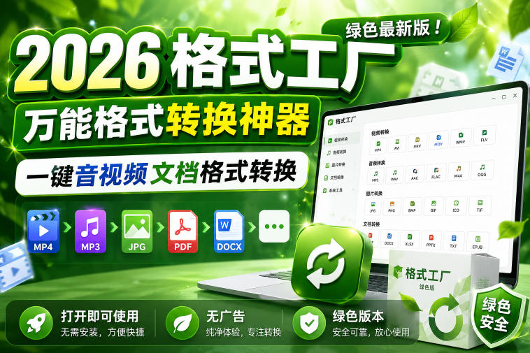 2026格式工厂绿色最新版!万能格式转换神器,一键音视频文档格式转换,打开即可使用,无广告绿色版本-青禾学社