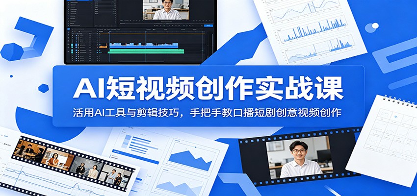 AI短视频创作实战课：活用AI工具与剪辑技巧，手把手教口播短剧创意视频创作-青禾学社