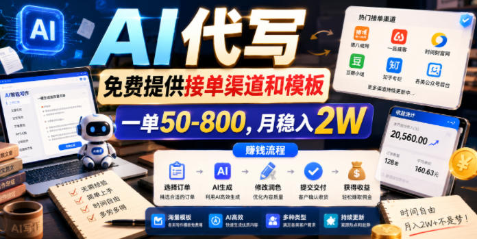 AI代写，免费提供接单渠道和模板，一单50-800，月稳入2W【揭秘】-青禾学社