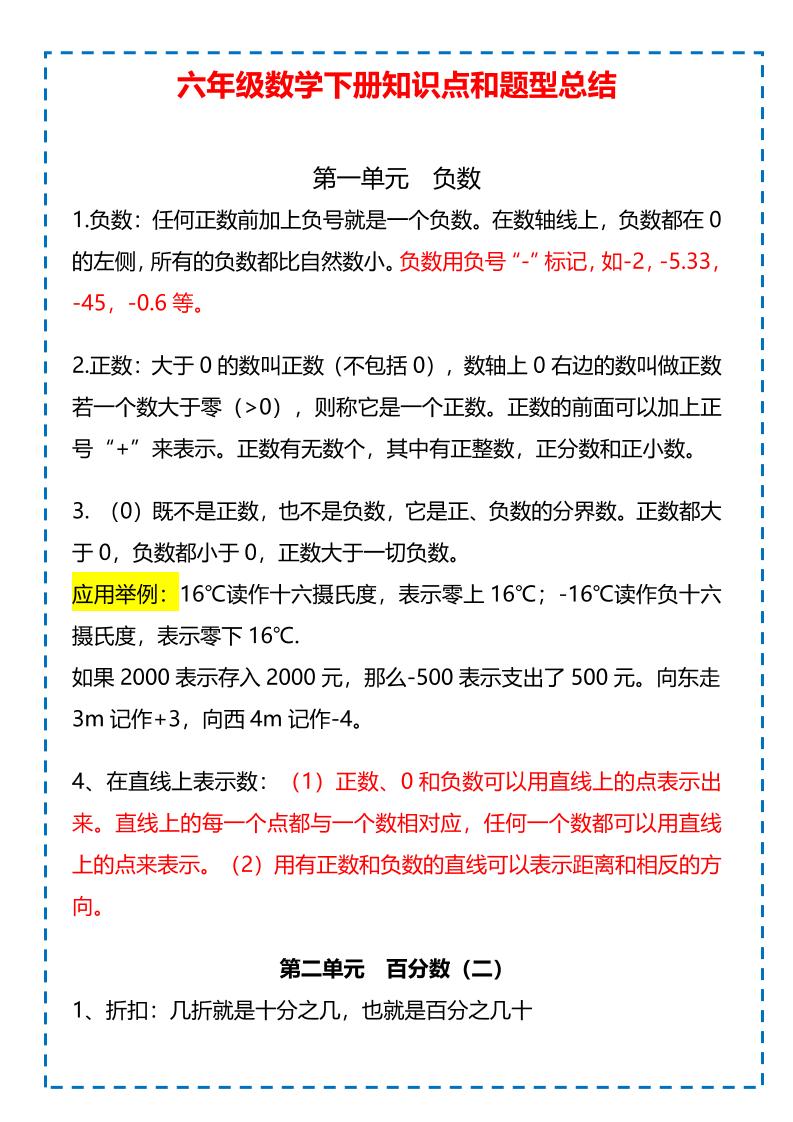 六年级下数学下册知识点题型总结-青禾学社