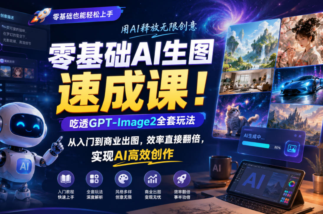 零基础AI生图速成课！吃透GPT-Image2全套玩法，从入门到商业出图，效率直接翻倍，实现AI高效创作-青禾学社
