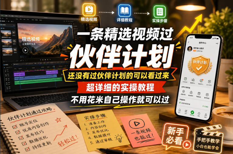 一条精选视频过伙伴计划，还没有过伙伴计划的可以看过来，超详细的实操教程，不用花米自己操作就可以过-青禾学社