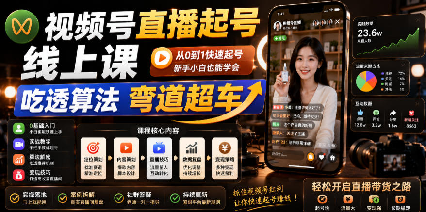 视频号直播起号线上课,吃透算法弯道超车(2026年6月)-青禾学社