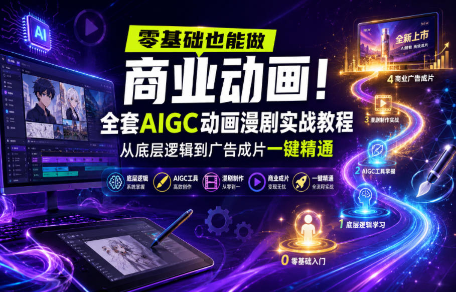 零基础也能做商业动画！全套AIGC动画漫剧实战教程，从底层逻辑到广告成片一键精通-青禾学社