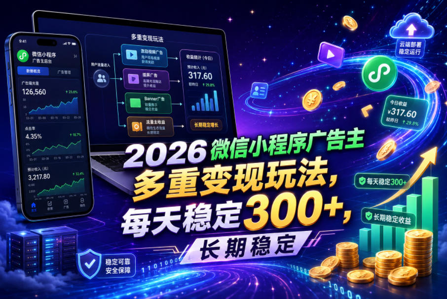 2026微信小程序广告主，多重变现玩法，每天稳定300+，长期稳定【揭秘】-青禾学社