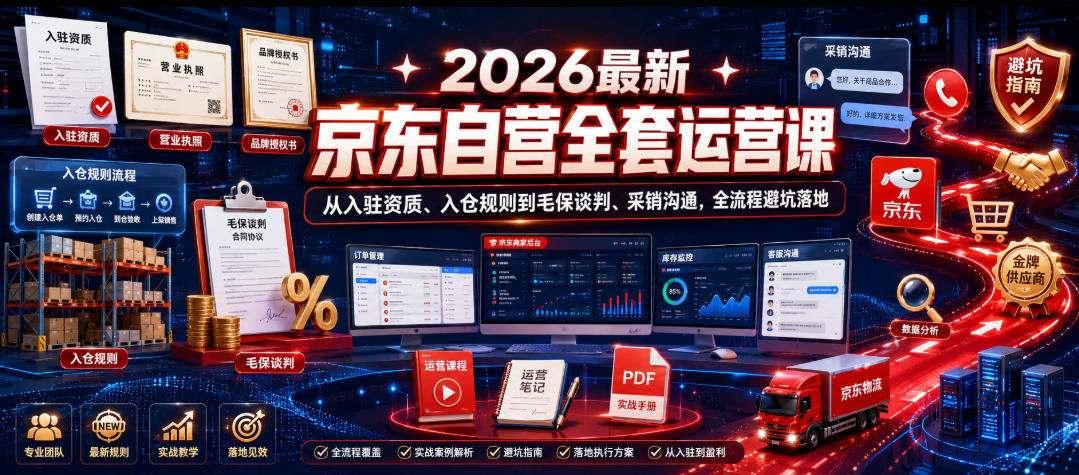 2026最新京东自营全套运营课，从入驻资质、入仓规则到毛保谈判、采销沟通，全流程避坑落地-青禾学社