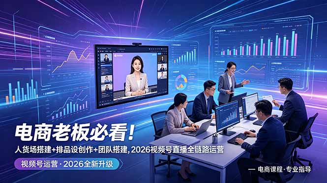 电商老板必看！人货场搭建+排品设计+素材创作+团队搭建，2026视频号直播全链路运营-青禾学社