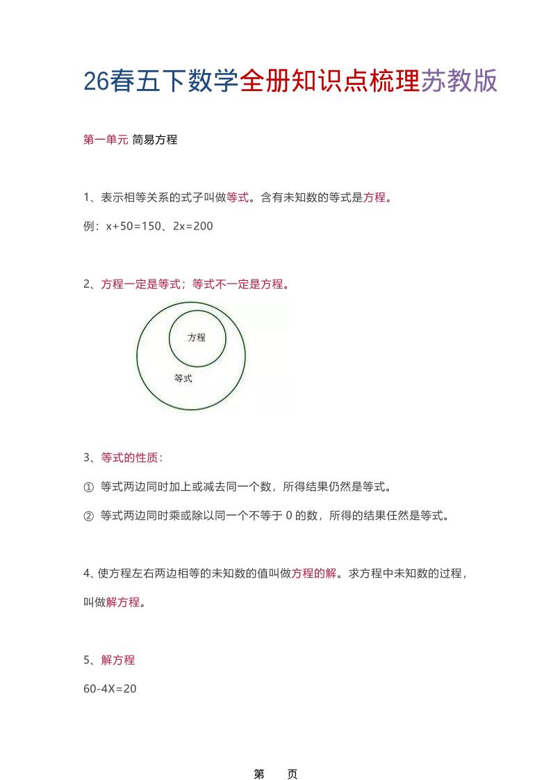 26春五年级下数学全册知识点梳理《苏教版》-青禾学社