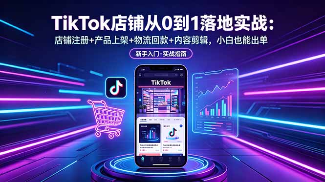 TikTok店铺从0到1落地实战：店铺注册+产品上架+物流回款+内容剪辑，小白也能出单-青禾学社