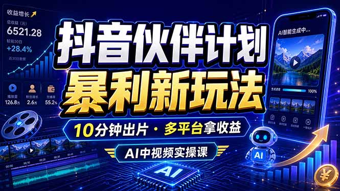 抖音伙伴计划最新玩法，无需配音剪辑，10分钟出一条原创视频，轻松日入三位数-青禾学社