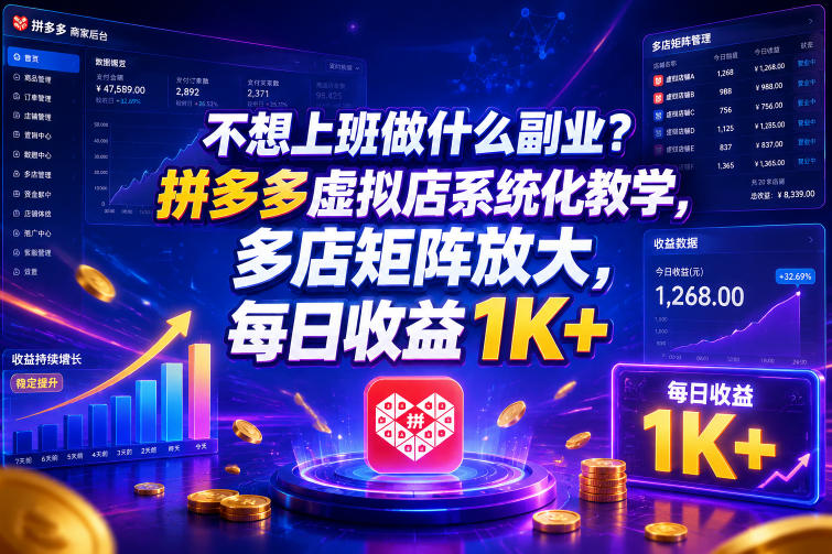 不想上班做什么副业？拼多多虚拟店系统化教学，多店矩阵放大，每日收益1K+【揭秘】-青禾学社