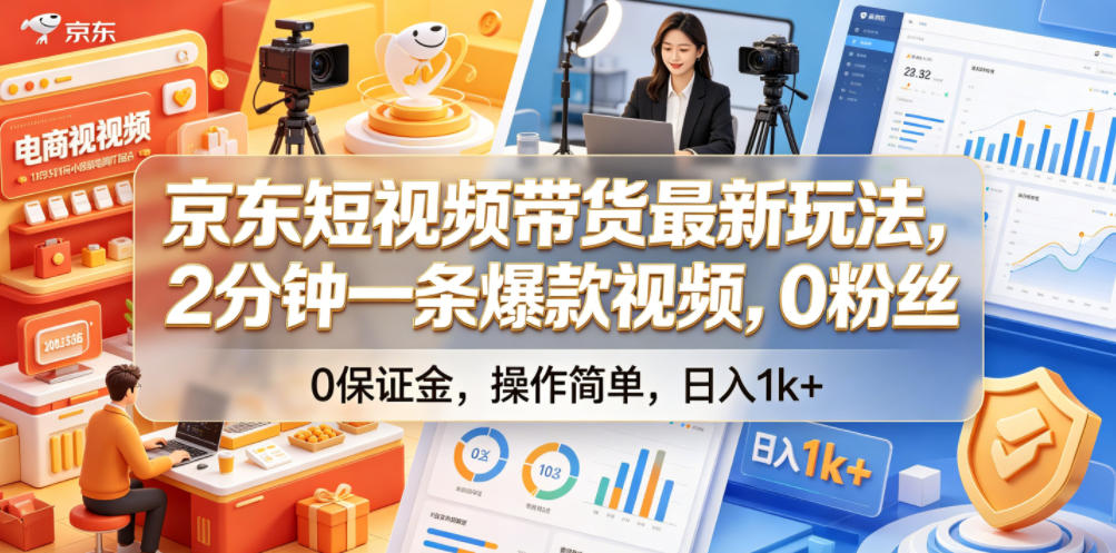 京东短视频带货最新玩法，2分钟一条爆款视频，0粉丝，0保证金，操作简单，日入1k+【揭秘】-青禾学社