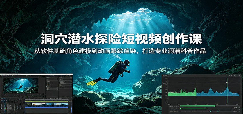 洞穴潜水探险短视频创作课：从软件基础角色建模到动画跟踪渲染，打造专业洞潜科普作品-青禾学社