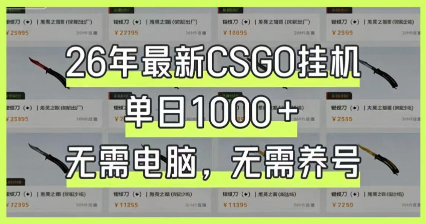 26年最新CSGO挂G系统，单日1000+，无需电脑，无需养号，0基础可上手【揭秘】-青禾学社