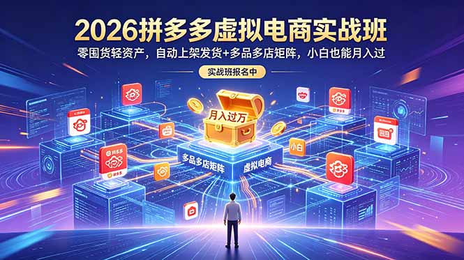 2026拼多多虚拟电商实战班：零囤货轻资产，自动上架发货+多品多店矩阵，小白也能月入过万-青禾学社