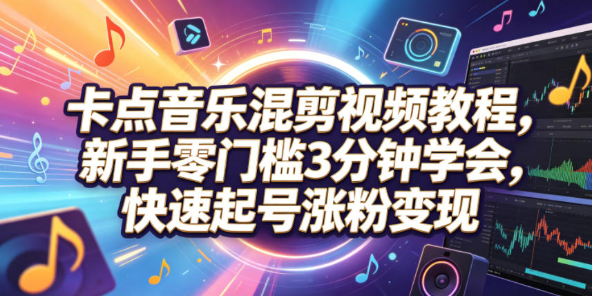 卡点音乐混剪视频教程，新手零门槛3分钟学会，快速起号涨粉变现-青禾学社