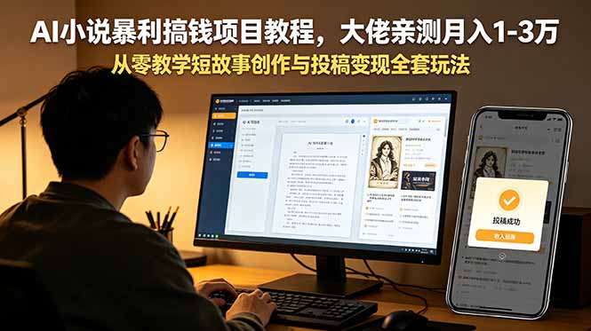 AI小说暴利搞钱项目教程，大佬亲测月入1-3万，从零教学短故事创作与投稿变现全套玩法-青禾学社