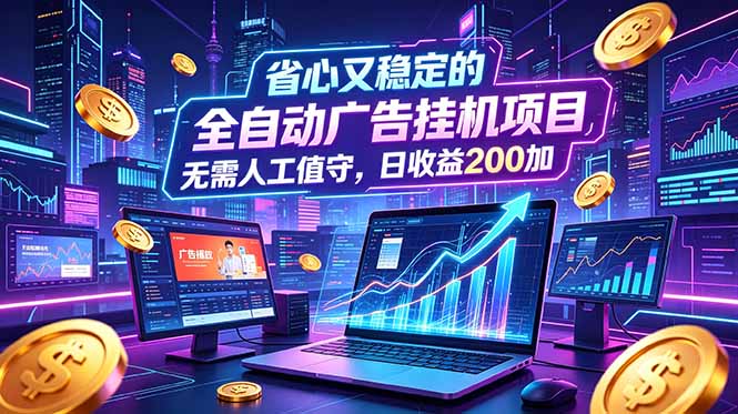 全自动广告挂机项目，全程无需人工值守。稳定创收每日收益200+-青禾学社