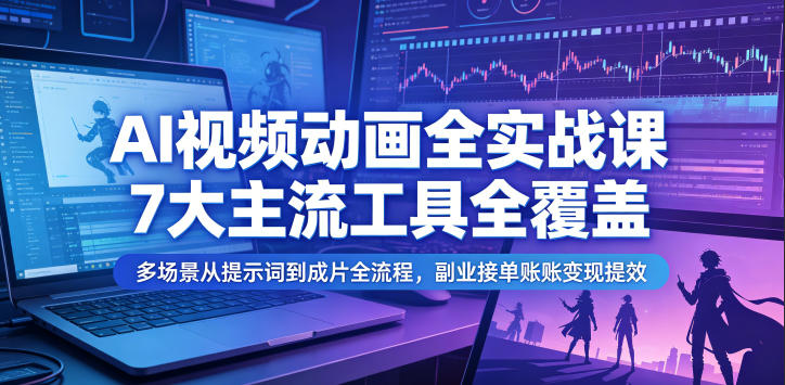 AI视频动画全实战课,7大主流工具全覆盖,多场景从提示词到成片全流程,副业接单账号变现提效-青禾学社