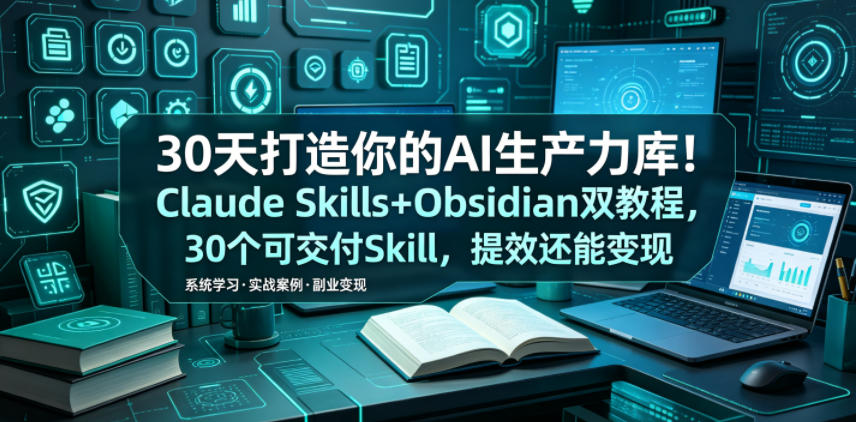 30天打造你的AI生产力库！Claude Skills+Obsidian 双教程，30 个可交付 Skill，提效还能变现-青禾学社