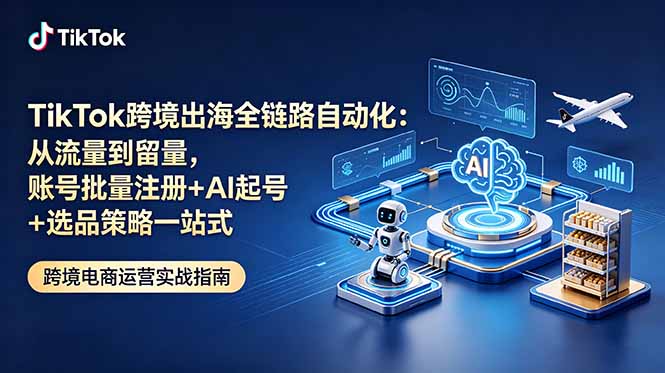 TikTok跨境出海全链路自动化：从流量到留量，账号批量注册+AI起号+选品策略一站式-青禾学社