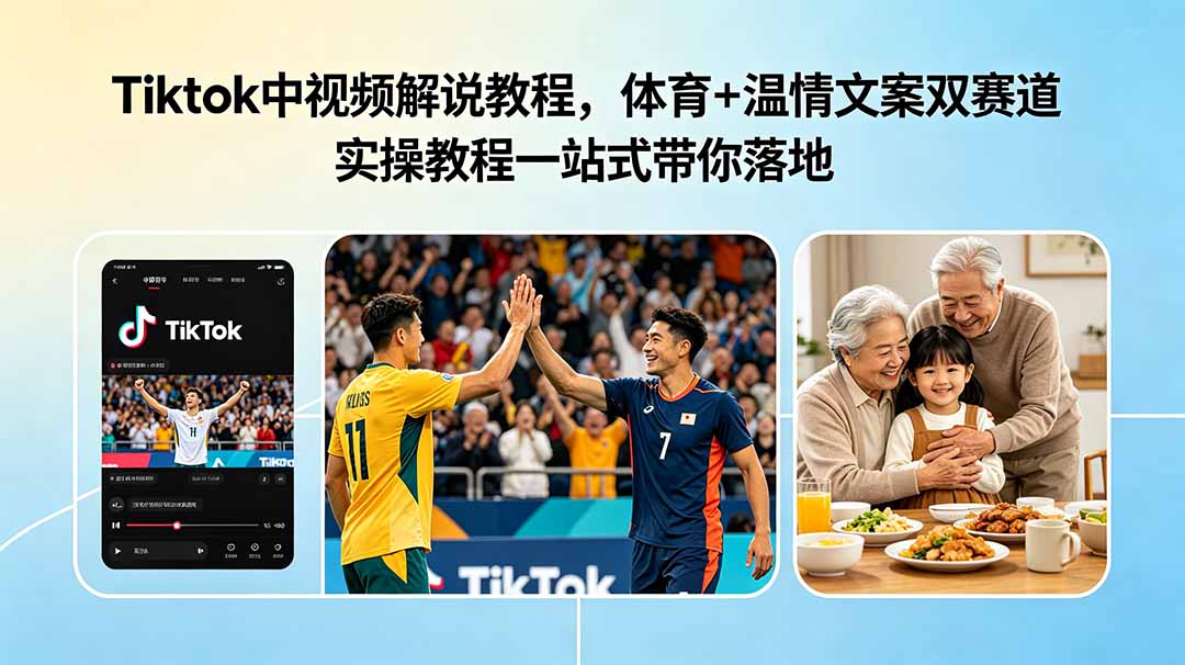 Tiktok中视频解说教程，体育+温情文案双赛道实操教程一站式带你落地-青禾学社