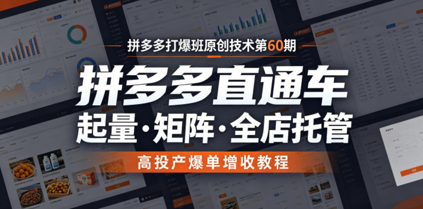 拼多多打爆班原创技术第60期，拼多多直通车，起量・矩阵・全店托管，高投产爆单增收教程-青禾学社