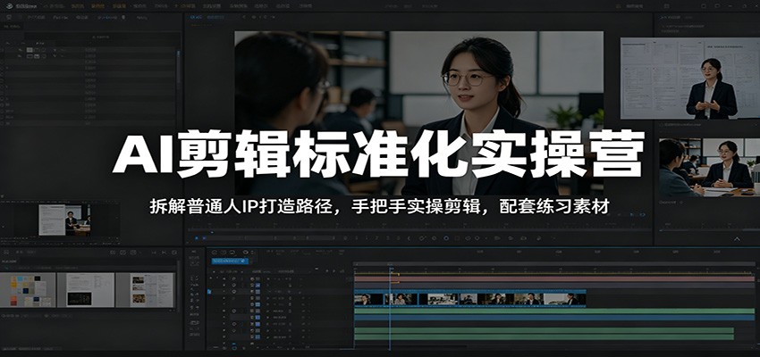 AI剪辑标准化实操营：拆解普通人IP打造路径，手把手实操剪辑，配套练习素材-青禾学社