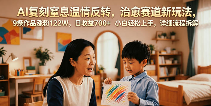 AI复刻窒息温情反转，治愈赛道新玩法，9条作品涨粉122W，日收益700+ 小白轻松上手，详细流程拆解-青禾学社